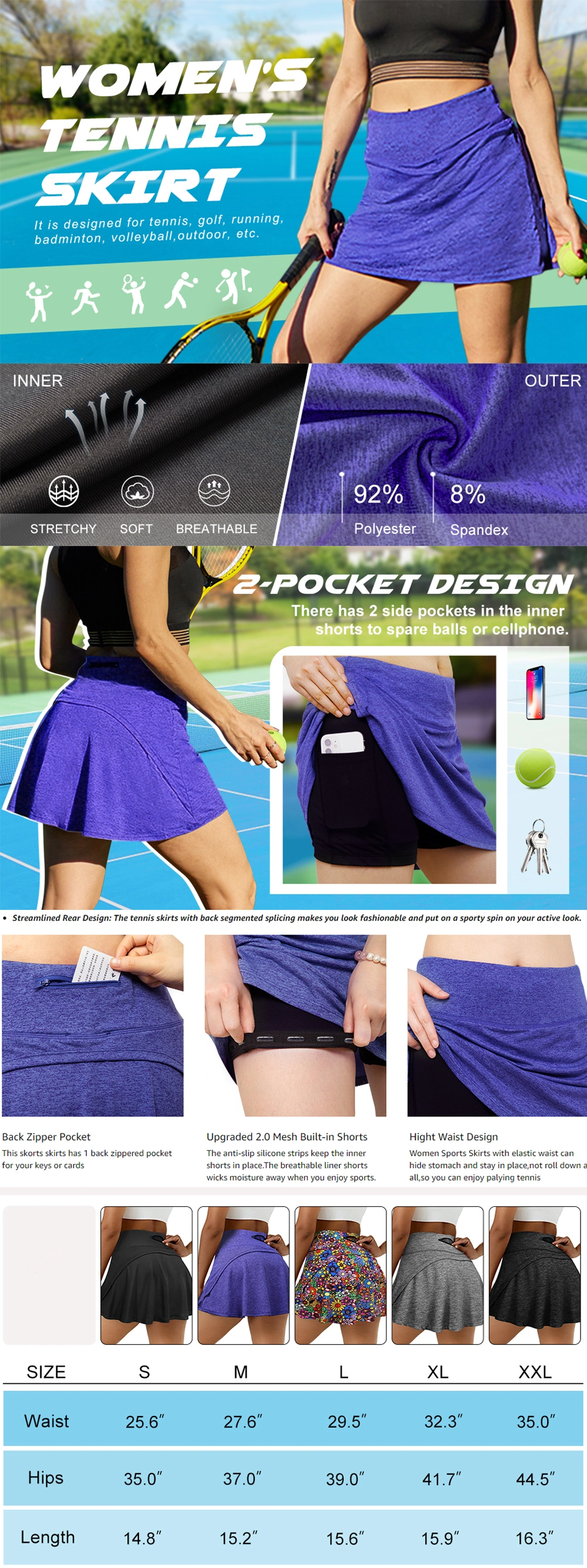 Tennis Skirts for Women with Pockets High Waisted Athletic Golf Skorts Skirts