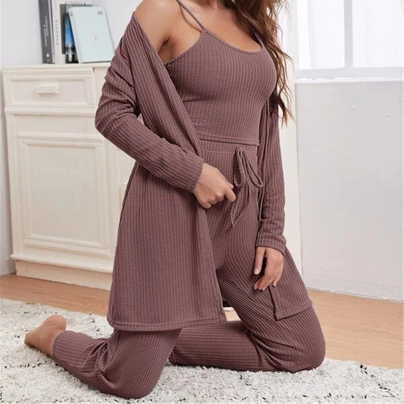 Hot Sale Three-Piece Robe Pajamas Women&prime;s Home Wear Casual Sleepwear