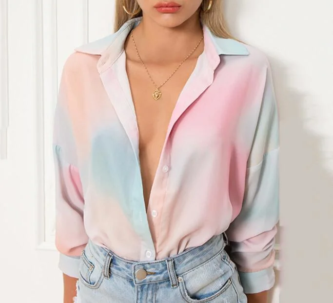 2020 Cheap Price Fashion Ladies&prime; Blouses Summer Shirt Loose Casual Tie Dye Shirts for Women Rtm-476