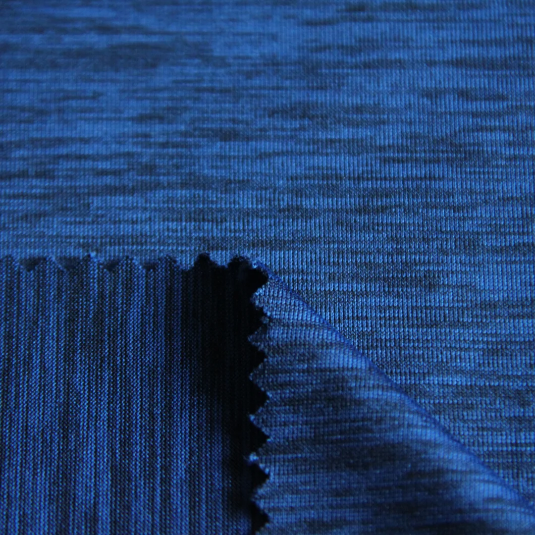 95.5%Polyester 4.5%Spandex Blue Cationic Melange Jersey Fabric for Sportswear/Apparel/Swimming