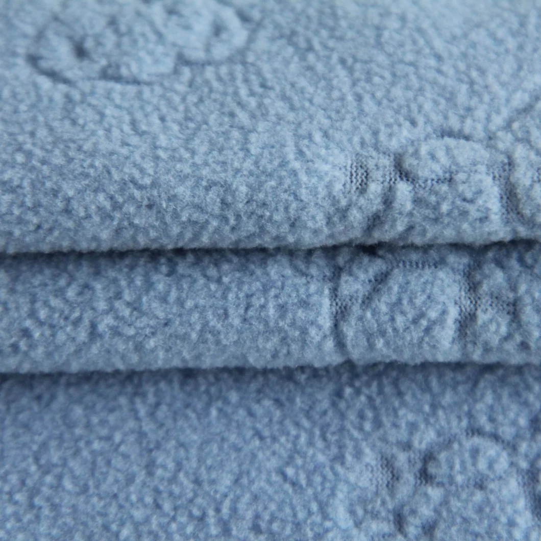 100%Polyester Blue Plain Knitting Bear Pattern Polar Fleece Fabric 220GSM for Garment/Sportswear/Apparel