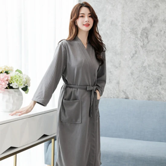 Wholesale Luxury Famous Brand Silk Satin Long Sleeve Pajama Luxury Sleepwear with Headband 100% Cotton Terry Waffle Unisex Bath Robe Bathrobe Set for Women